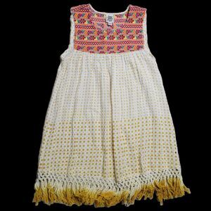 Ivy Jane Bohemian Embroidered Fringe Sleeveless Dress Colorful Cotton Small